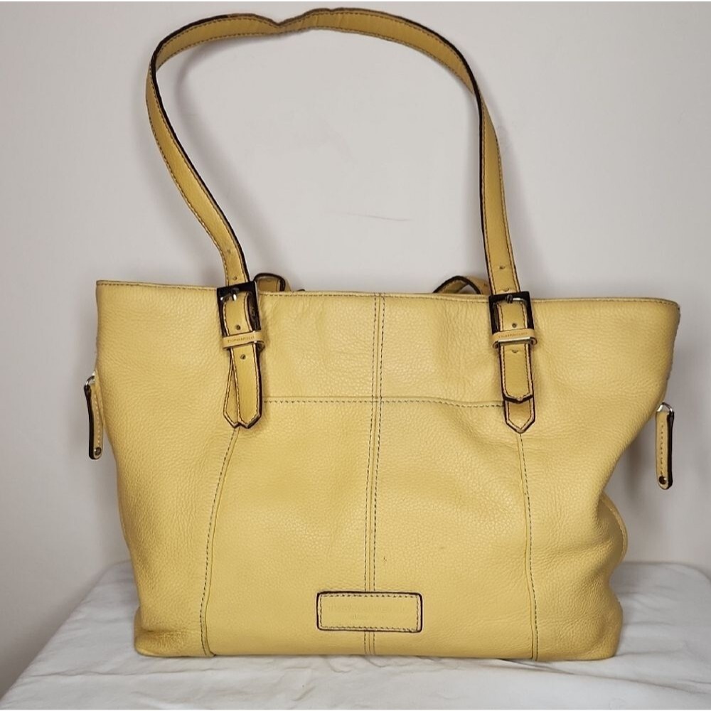 Tignanello Yellow Leather Tote Bag Striped Interior w/ Tassel